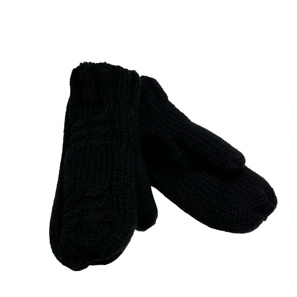 Isotoner Women's Black Chunky Cable Knit Mitten Super Soft Lining One Size NEW - Picture 5 of 7